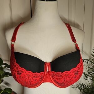 Cacique Red and Black Lace Bra